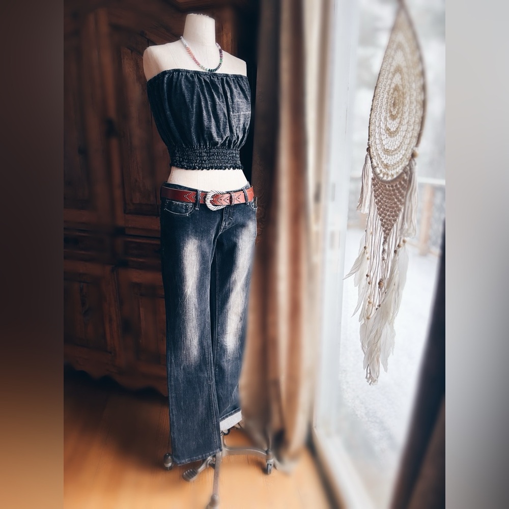 Urban Outfitters Smocked Acid Wash Tube Top Charcoal